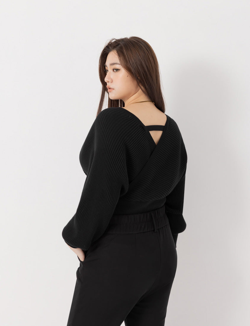 MUA! Sexy Overlap Rib-Knit Plus Size V-Neck Top