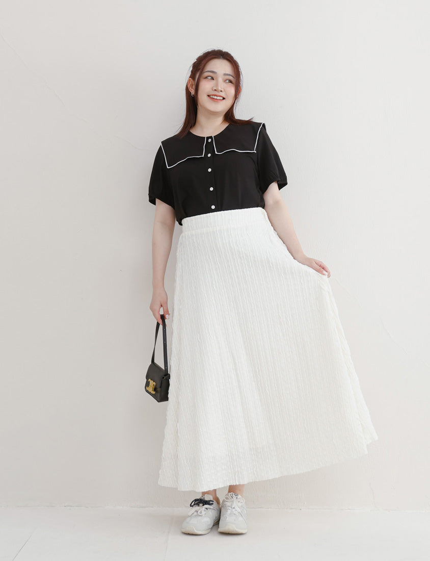 Sweet Contrast Lapel Collar Plus Size Shirt