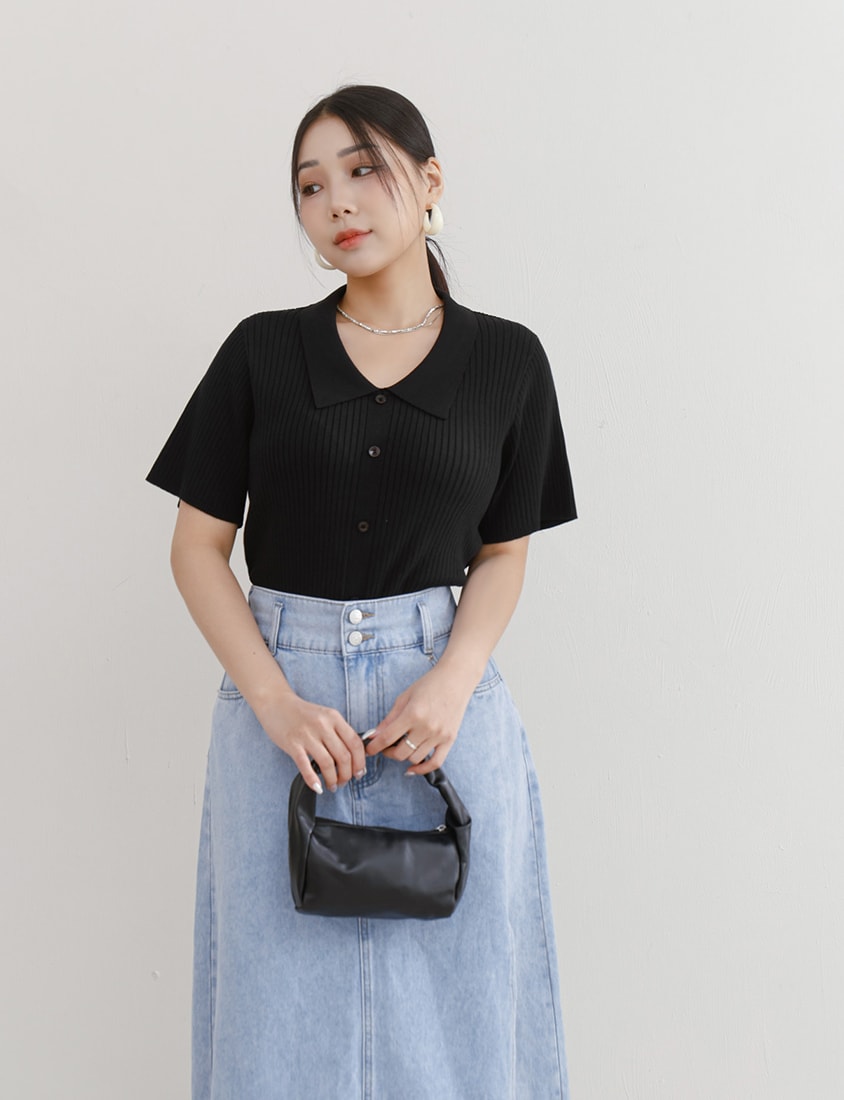 MISS. Versatile Icy Silk Faux Button Collar Plus Size Top