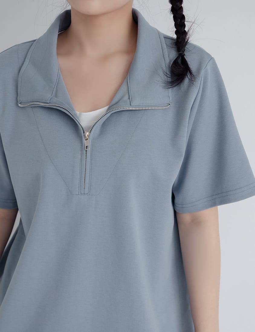 Zip-Up Faux Two-Piece Multicolor Plus Size Short Sleeve Tee