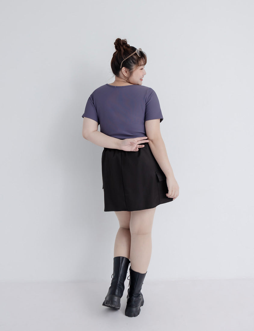 Pobra. Airy Ribbed Square Neck Short Sleeve Plus Size Bra Top
