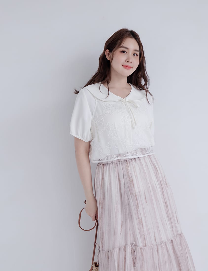 Sweet Front-Tie Oversized Plus Size Collar Blouse