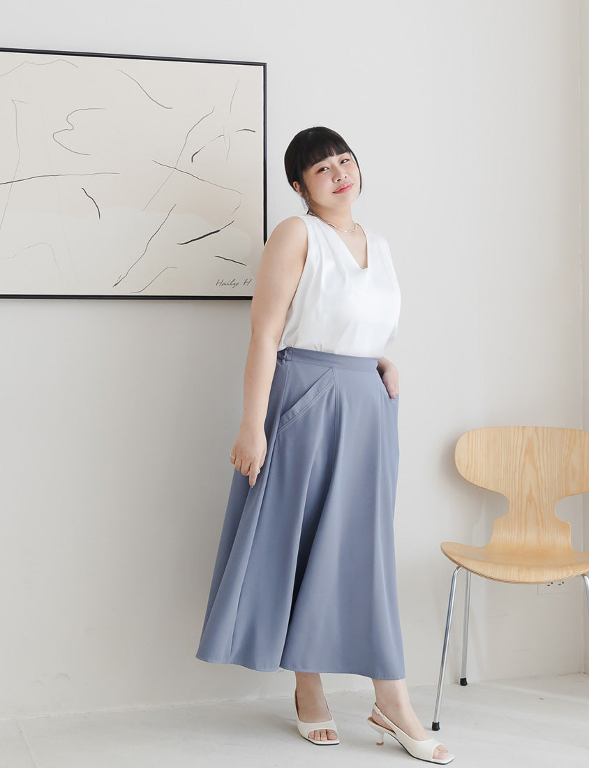 MISS. Subtle Sheen V-Neck Wide Strap Plus Size Pleated Tank