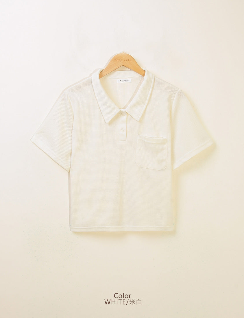 Skin-Friendly Waffle Knit Polo Plus Size Top