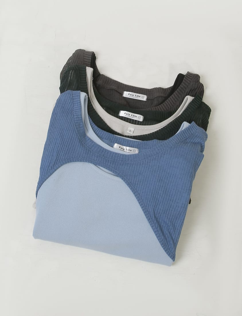 MUA! Layered Ribbed Contrast Plus Size Top