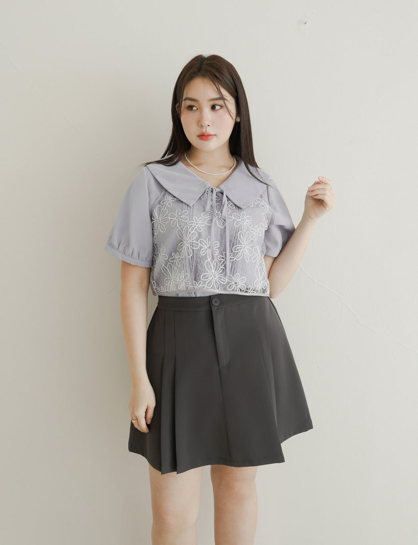 MISS. Wrinkle-Resistant Pleated Suit Plus Size Tailored Mini Skirt (With Shorts)