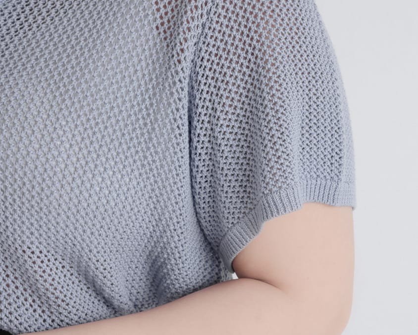 MISS. Polo Collar Knitted Hollow Plus Size Top