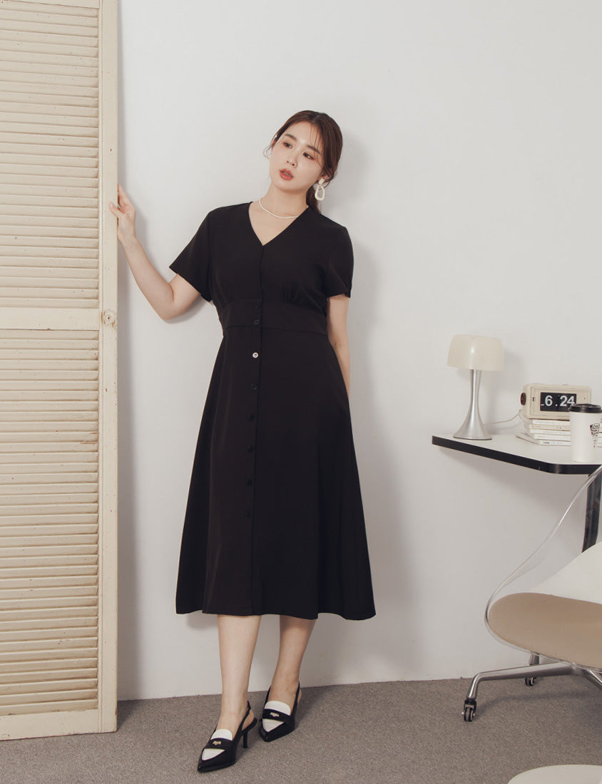 MISS. Slim Fit V-Neck Faux Button Plus Size Maxi Dress