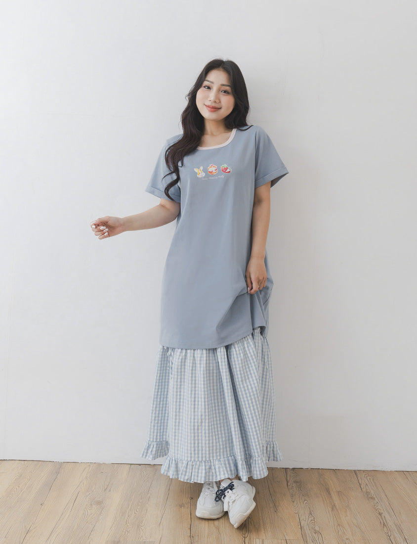 Contrast Crew Neck Hand-Drawn Print Plus Size Dress (Illustrator Collaboration)