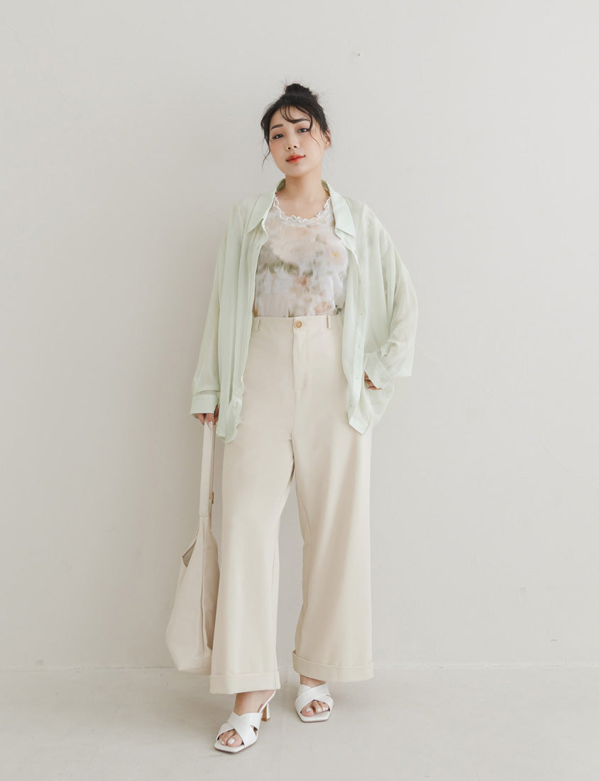 Back Elastic Tapered Cuffed Hem Twill  Plus Size Pants