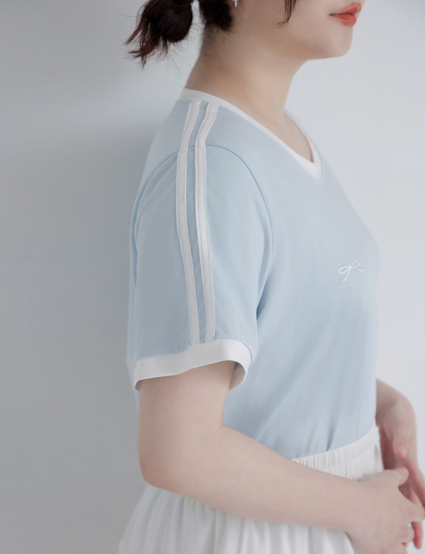 American Style Sporty Bow Embroidery Plus Size Tee