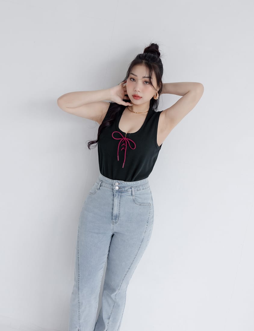 MUA! U-Neck Colorblock Wide-Strap Tie Plus Size Tank