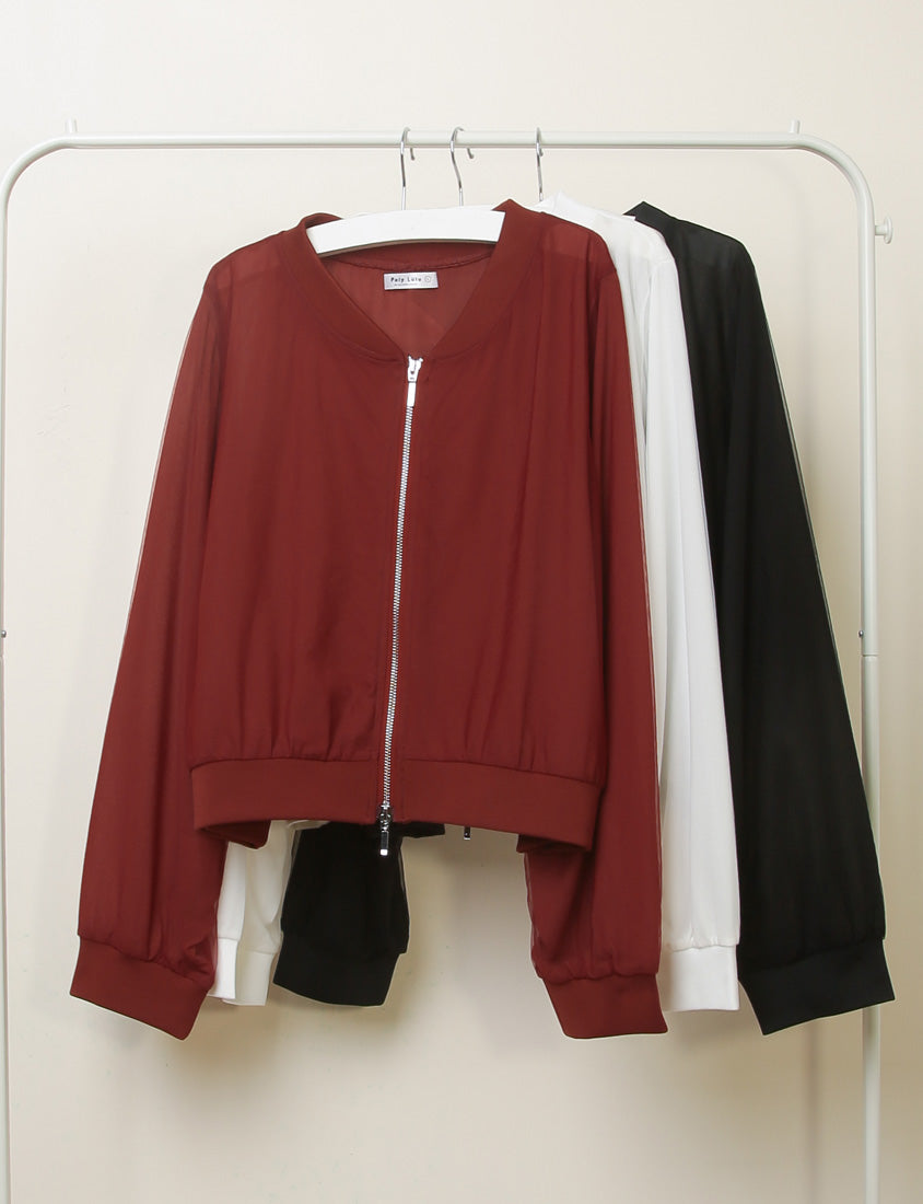 MUA! Sheer Chiffon Dual-Zip Plus Size Bomber Jacket