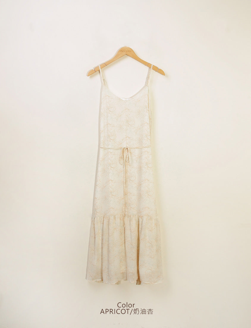 Adjustable Hand-Painted Floral Cami Dress (with Waist Tie)