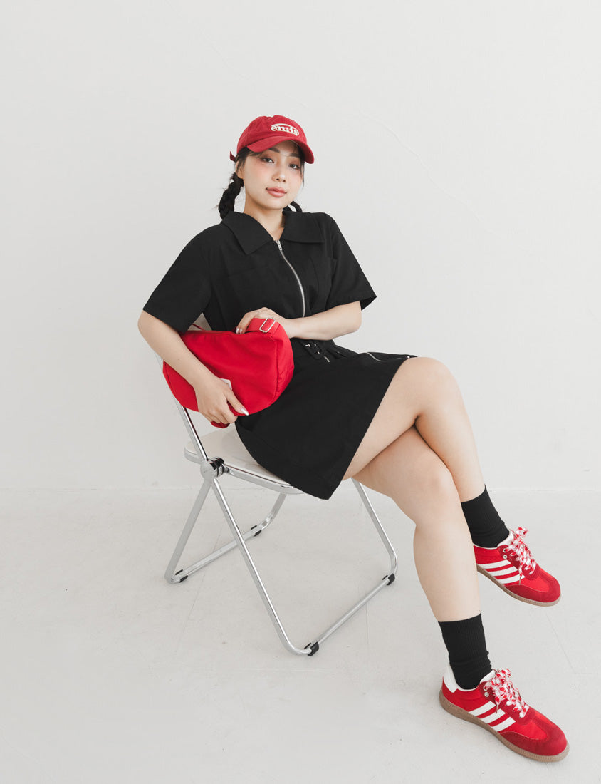 Casual Cargo Zip-Front Plus Size Mini Dress (With Belt)