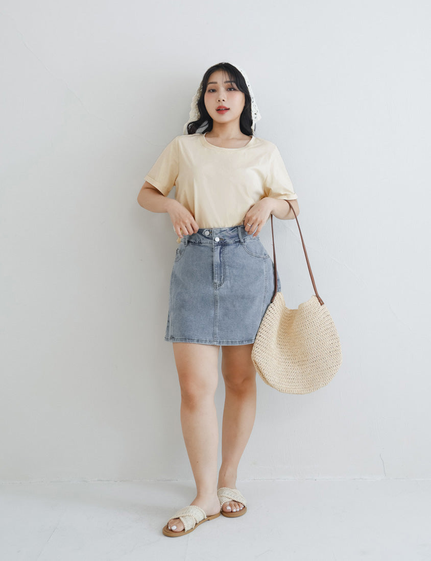 Stitched Waistband Plus Size Denim Skort (With inner pants)