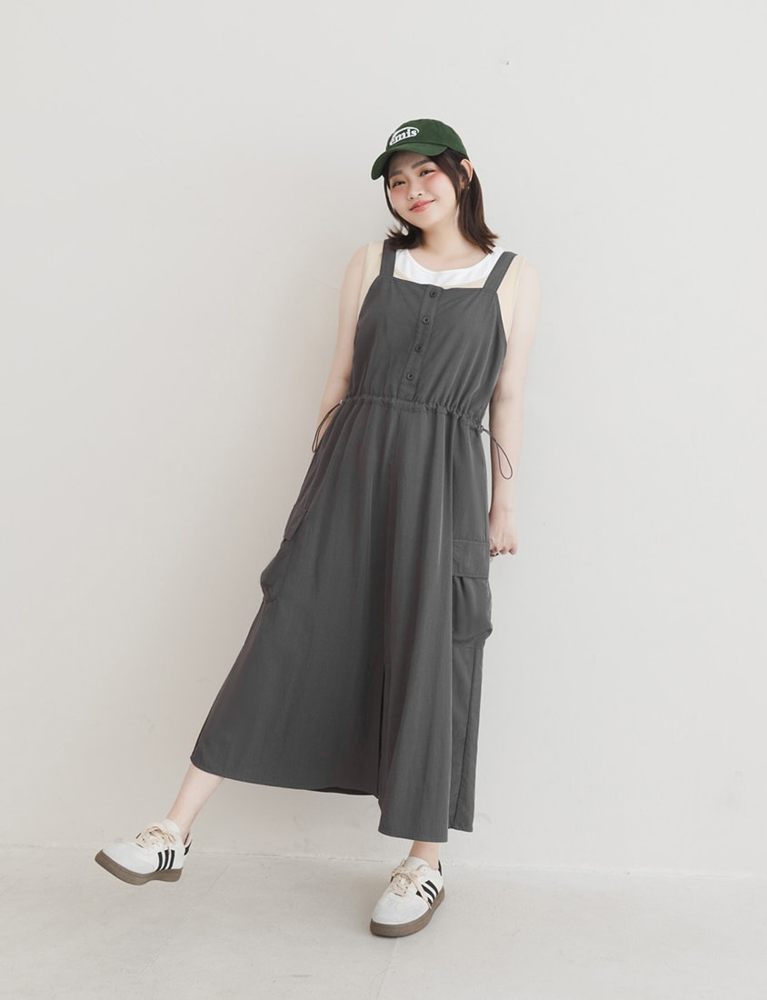 Chic Cargo Pocket Plus Size Overall Dress