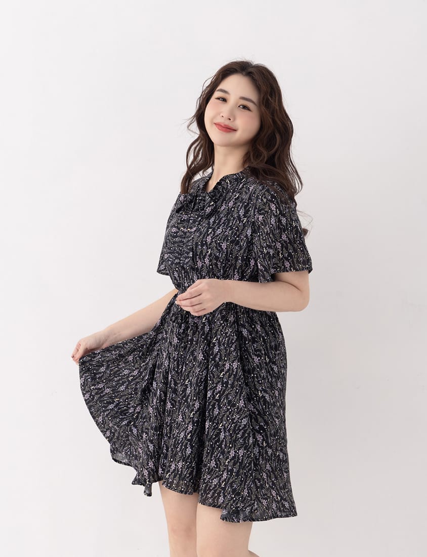 Gentle Lavender Tie-Waist Plus Size Flare Dress
