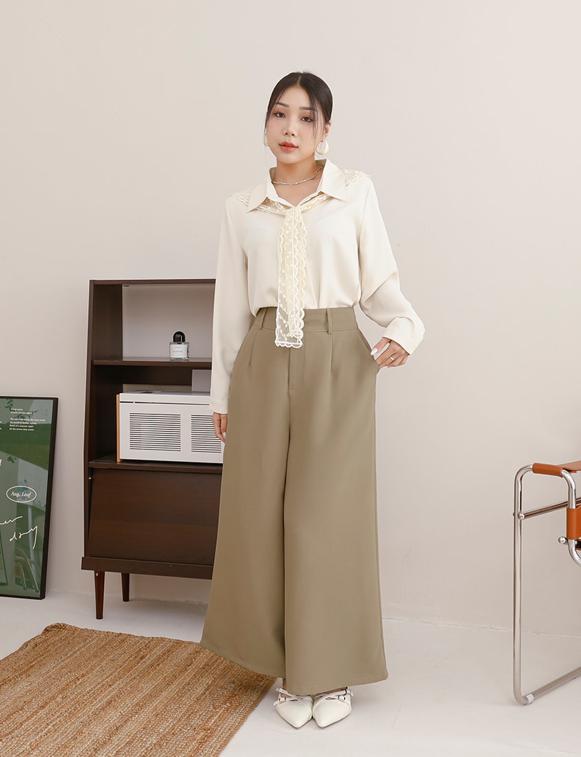 MISS. Two Piece Korean Style Lace Chiffon Plus Size Blouse (With Shawl)
