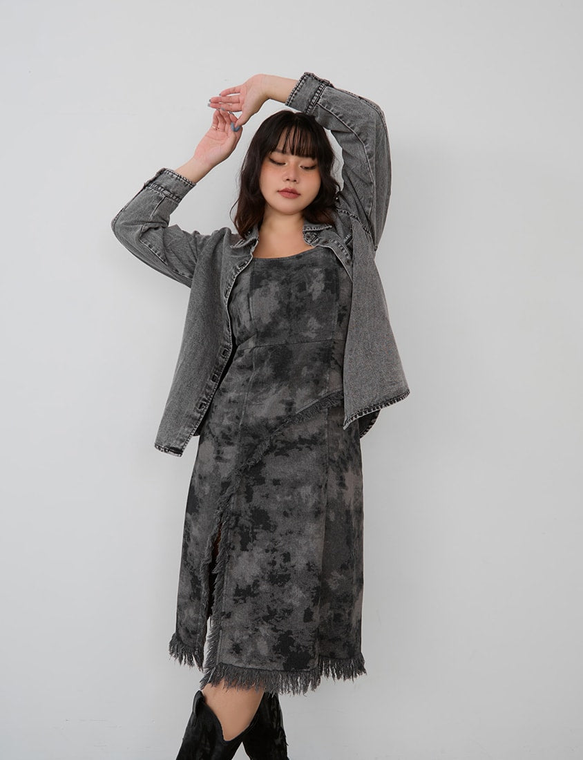 Adjustable Tie-Dye Denim Plus Size Cami Dress