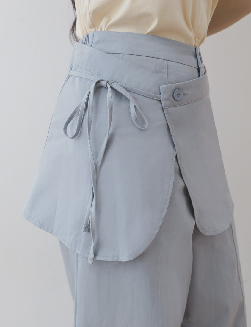 Layered Twill Plus Size Wide-Leg Pants (with Skirt Panel)