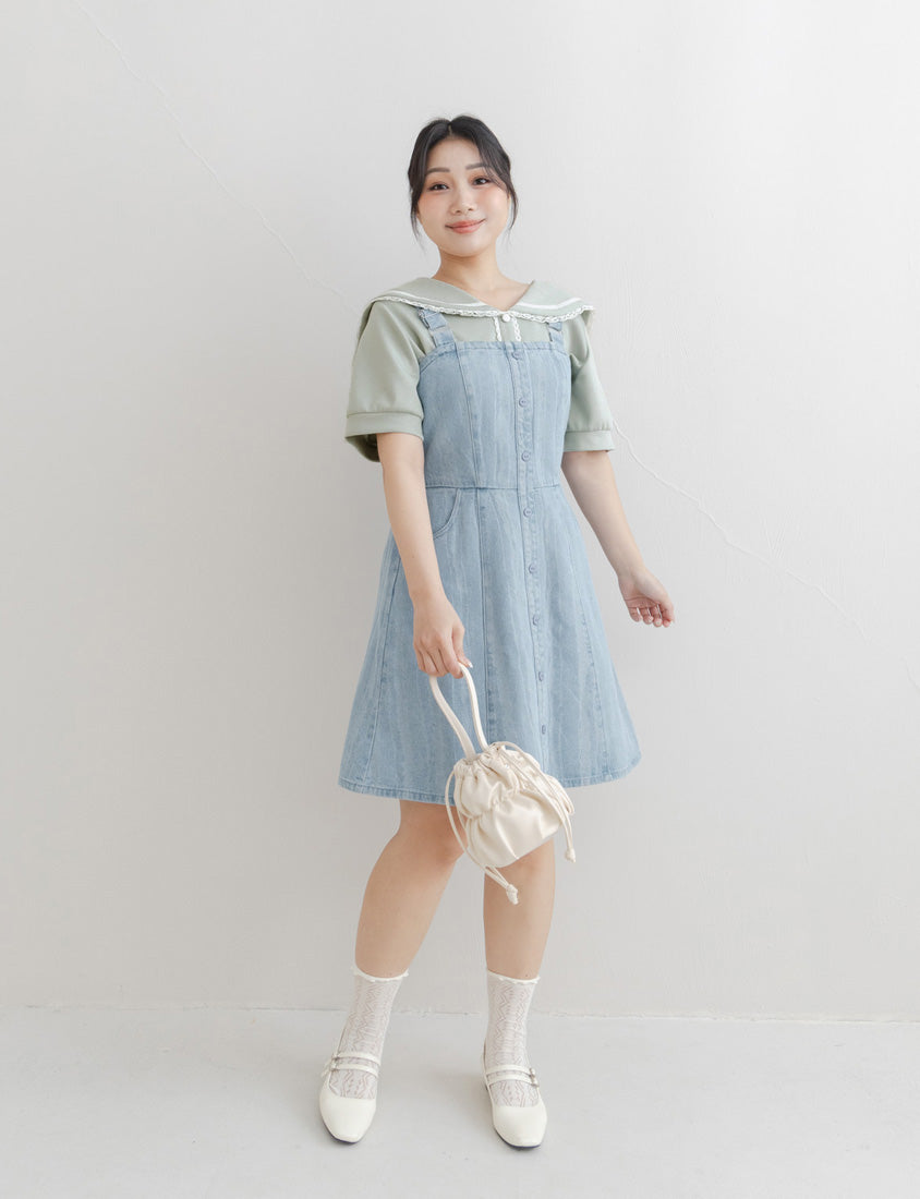 Adjustable Ruffled Plus Size Denim Overall Dress
