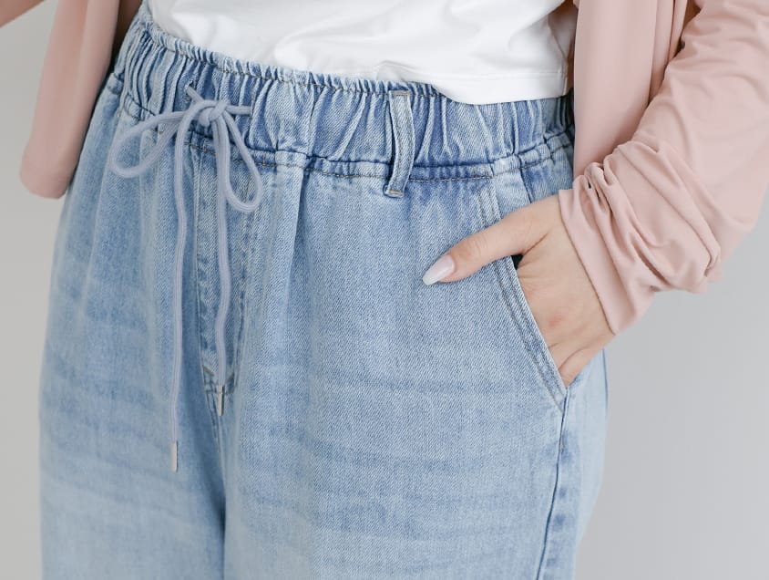 Lyocell Silky Denim Elastic Waist-Tie Plus Size Harem Jeans