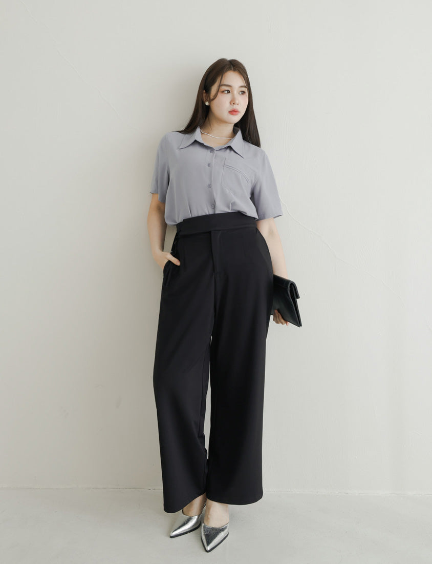 MISS. Lightweight Cooling Waist Tie Straight Leg Plus Size Tailored Pants
