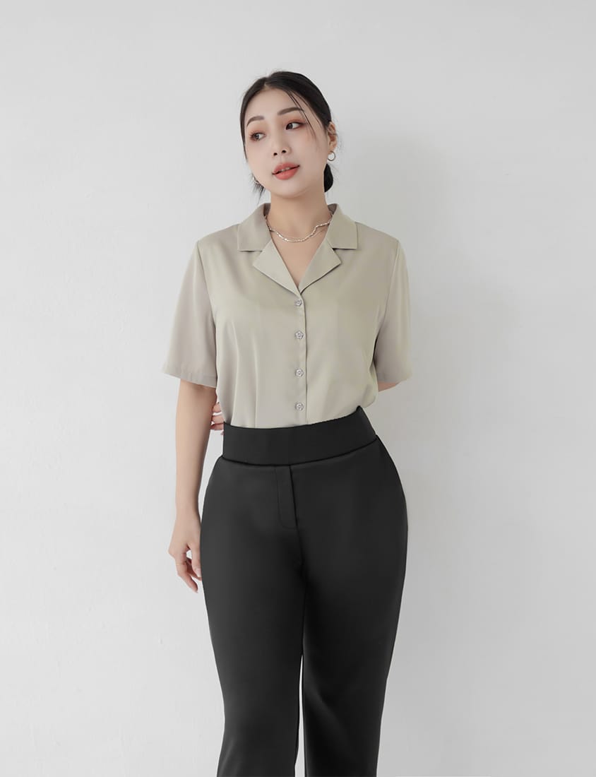 MISS. Glossy Satin Cuban Collar Plus Size Shirt With Floral Buttons