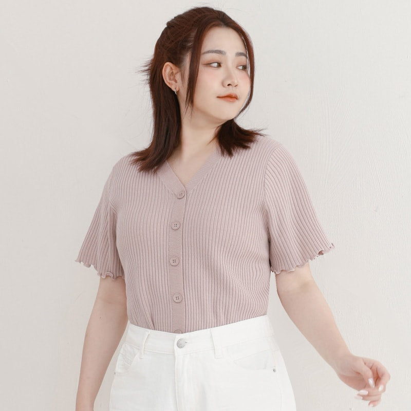 Cooling Lyocell Faux Button Plus Size Knit Top