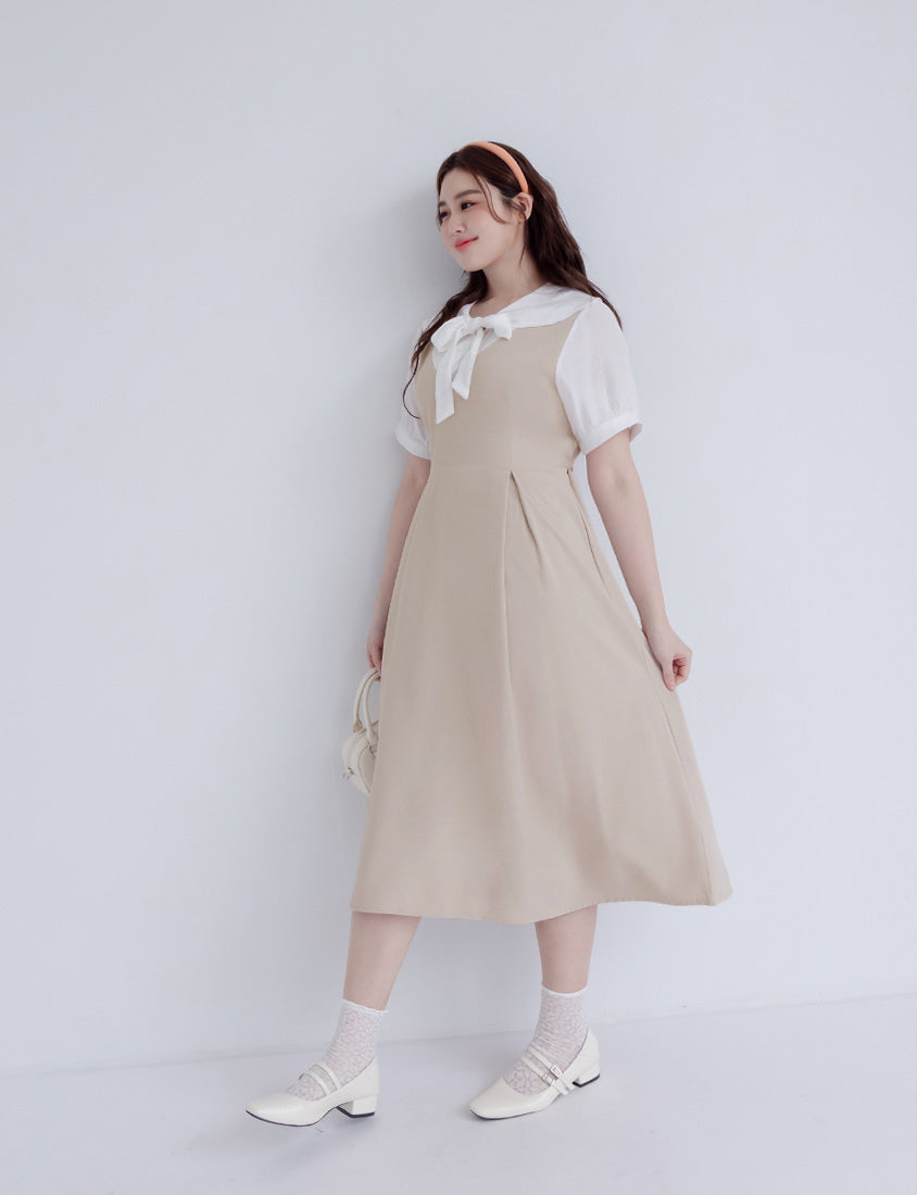 Mixed-Material Patchwork Faux Two-Piece Plus Size Maxi Dress