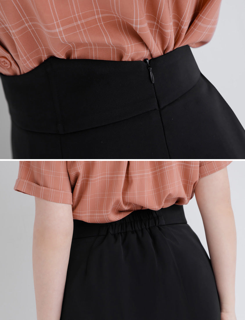 MISS. Ultra Waist-Sculpting Boned Back Elastic Slit Plus Size Mini Skirt (With Shorts)