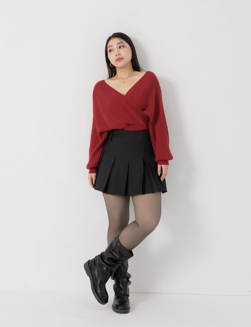 MUA! V-Waist Pleated Plus Size Tailored Skort