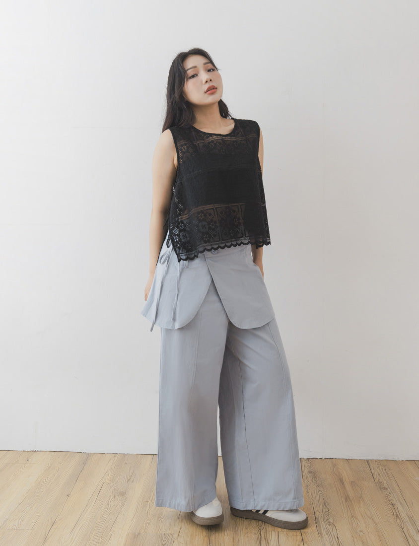 Crochet Lace Side-Tie Crew Neck Plus Size Tank Top