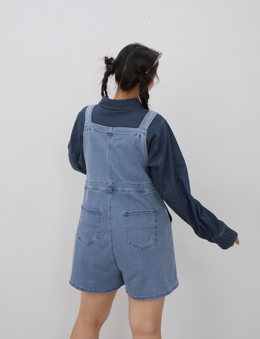 Adjustable Multi-Pocket Denim Plus Size Overalls Shorts