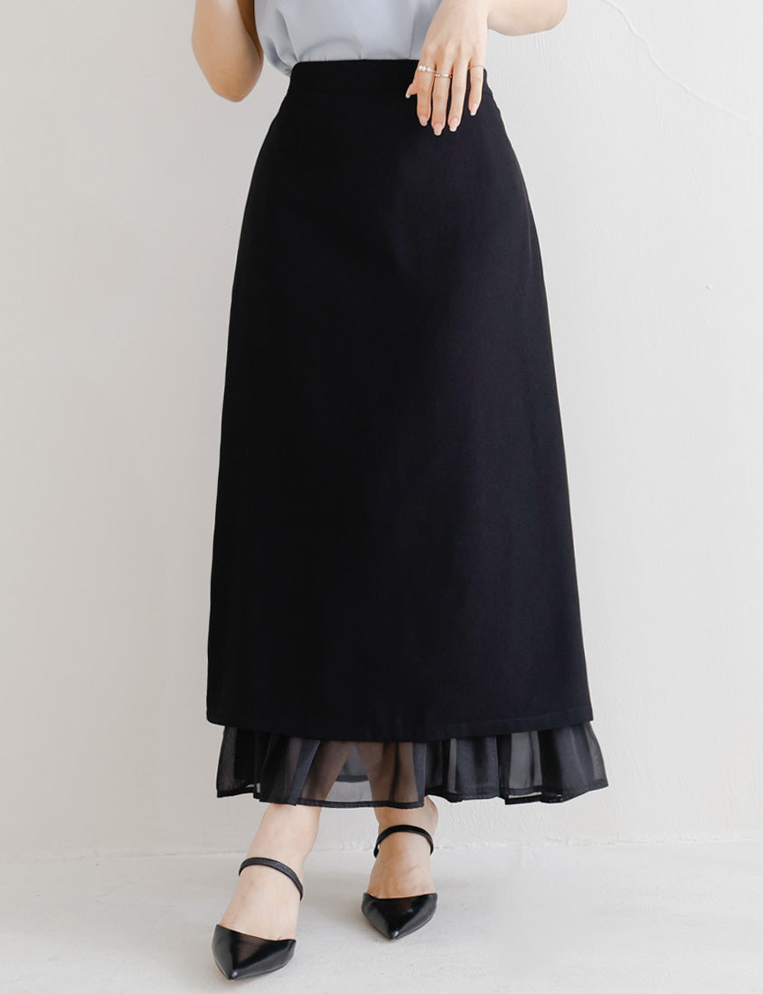 MISS. Back Elastic Waist Slit Multi-Layered Plus Size Maxi Skirt