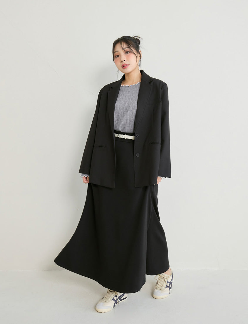 Contrast Lettuce-Edge Jacquard Plus Size Long Sleeve Top