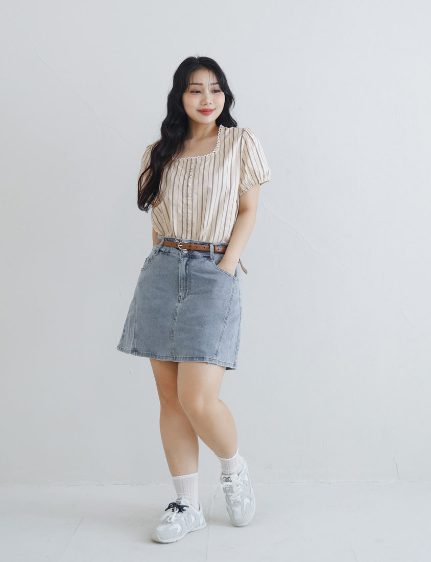 Stitched Waistband Plus Size Denim Skort (With inner pants)
