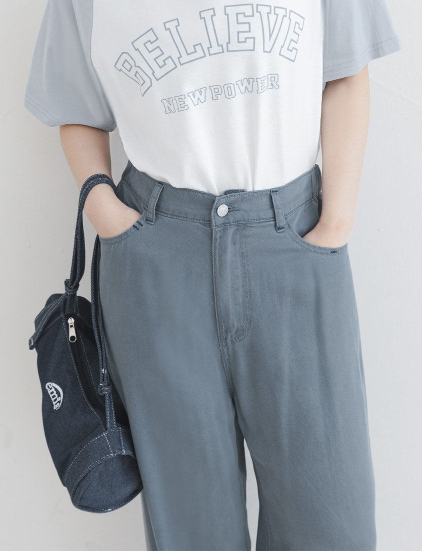 Lyocell Cooling Contrast Stitch Slit Plus Size Wide-Leg Pants