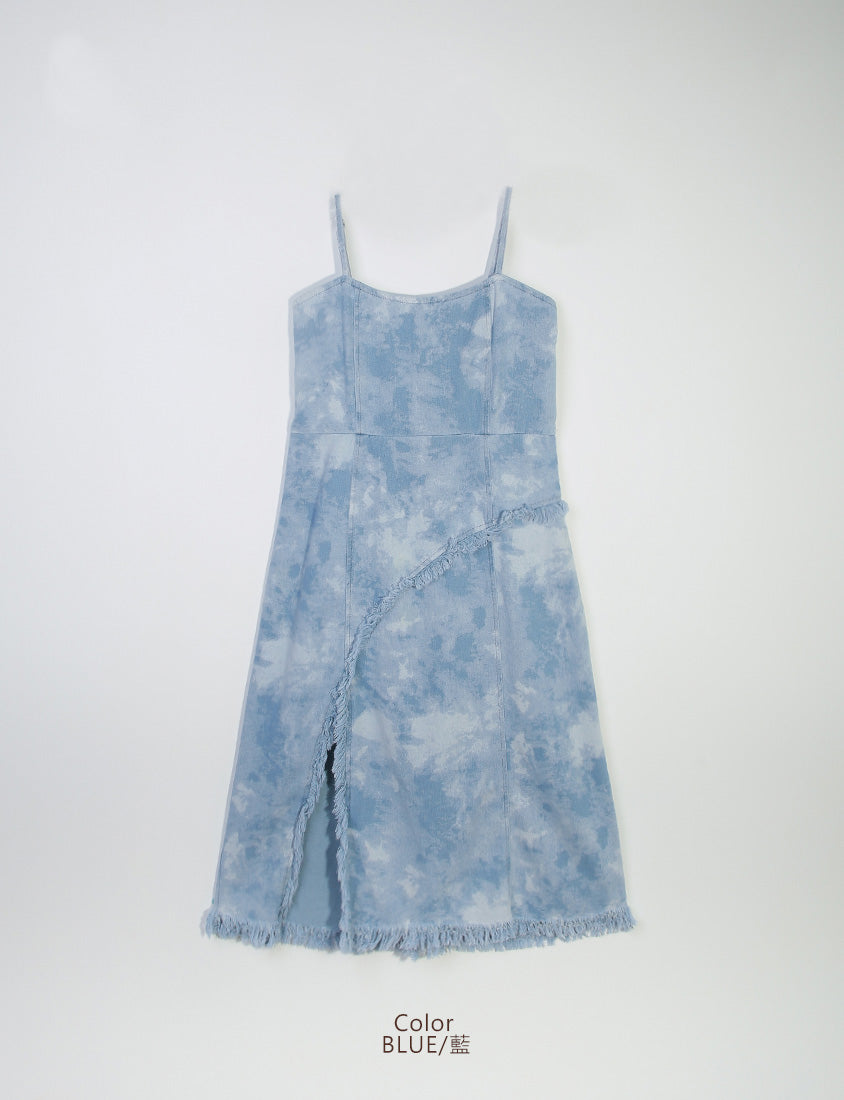 Adjustable Tie-Dye Denim Plus Size Cami Dress