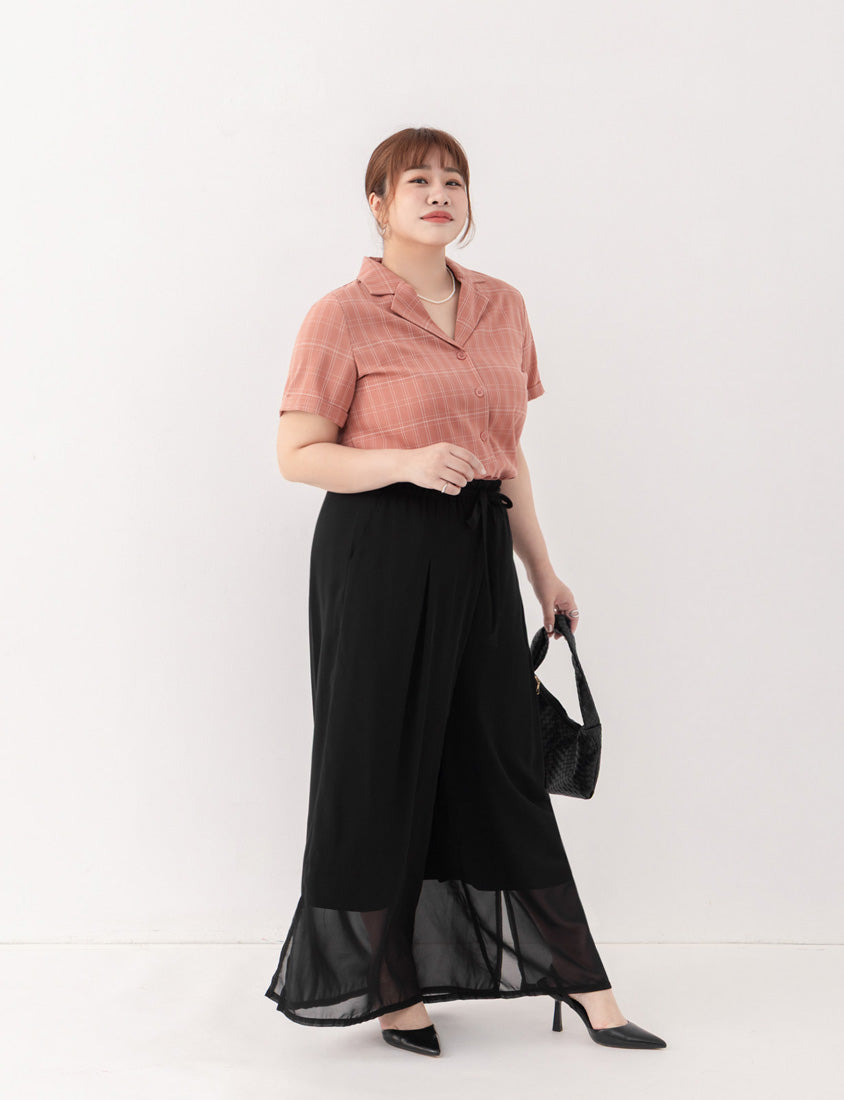 MISS. Silky Cool Sheer Chiffon Elastic Waist Plus Size Wide Pants
