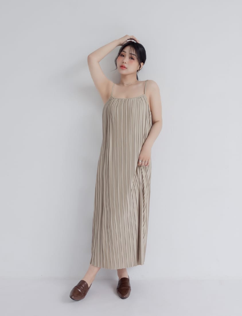 MISS. Pleated Flare Adjustable Strap Plus Size Cami Dress