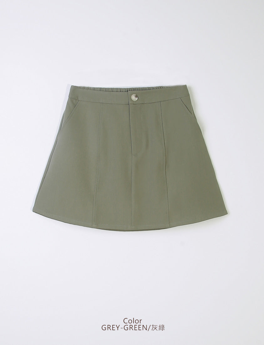 MISS. Korean Contrast Stitch Twill Back-Elastic Plus Size Mini Skirt