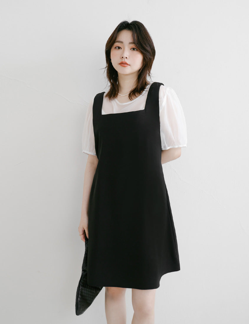 MISS. Structured Lightweight Square Neck Tailored Plus Size Mini Dress