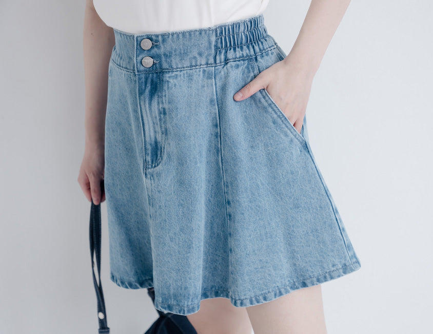Silky Cool Flare Plus Size Denim Skirt (With Inner Shorts)