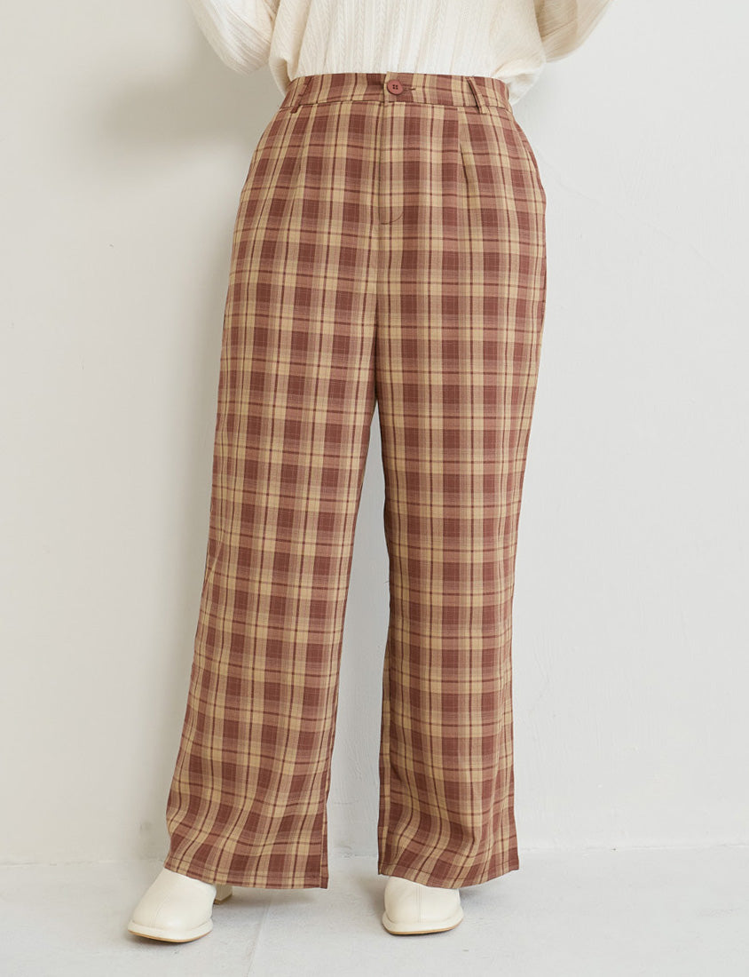 Cozy Plaid Back Elastic Waist Plus Size Tailored Pants