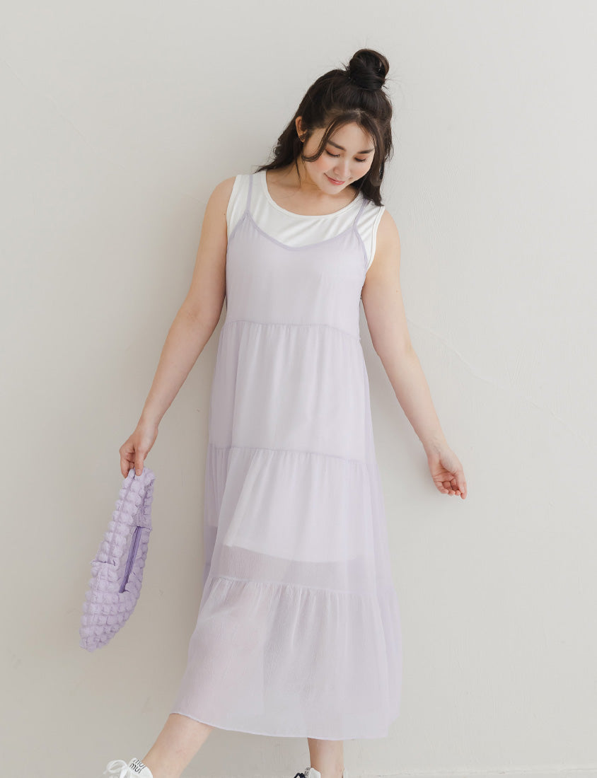 Two Piece Sheer Crinkled Tiered Plus Size Maxi Dress (with Inner Tank)