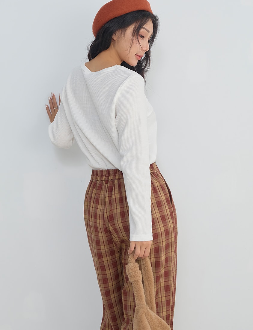 Casual Versatile Waffle Knit Plus Size Long Sleeve Top