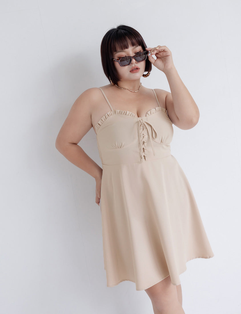 MUA! Ruffle Corset Adjustable Plus Size Mini Dress