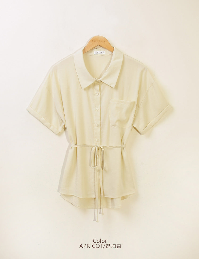 Airy Silky Linen Short Sleeve Plus Size Shirt (With Tie Belt)